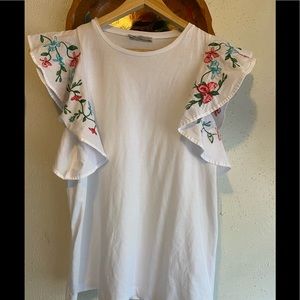 ZARA Basic Collection Ruffle Sleeve Top Size M